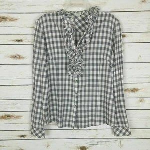 Garnet Hill Women's Gingham Print Shirt Ruffle 4